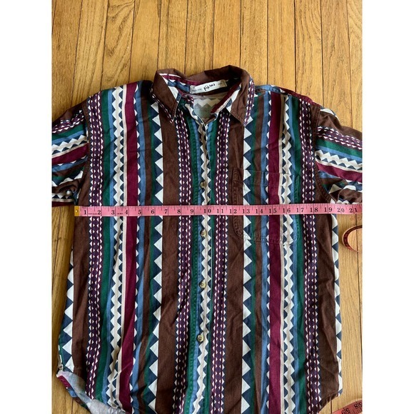 Authentic Kikimo‎ Style Multicoloured Geo Striped Button Down Shirt Mens Small - Picture 4 of 5